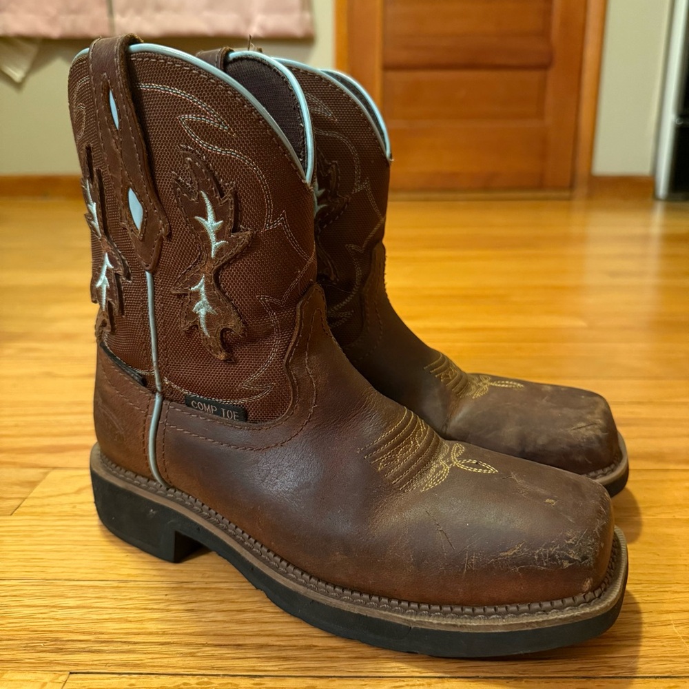 Justin Brown Leather Work Composite Toe Cowboy Boots